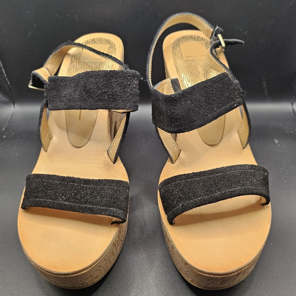 DOLCE VITA Black Suede Women's Cork Platform Sandals, Size 9 - Worn Once